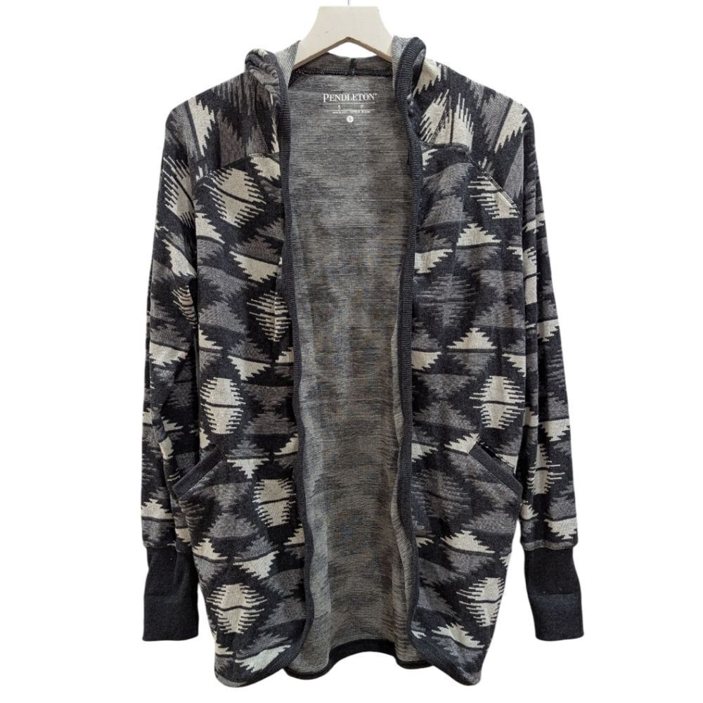 Pendleton Everywear Aztec Gray Hooded Duster Cardigan Sweater Womens S NWT